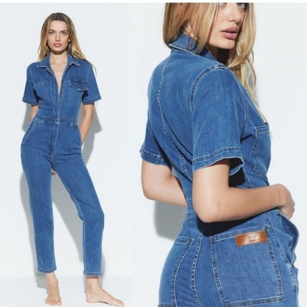 Rivet Utility Rebel Jumpsuit Medium Wash Denim Workwear SZ L